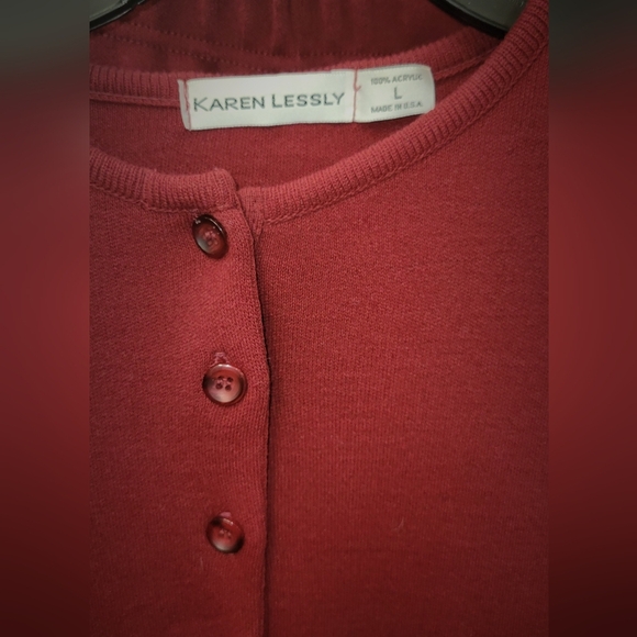 Karen Lessly Burgandy Cardigan Sweater & Pants Large - Picture 3 of 12